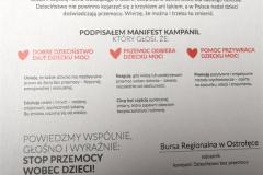 Zdjęcie przedstawia certyfikat sojusznika kampanii Dzieciństwo bez przemocy dla Bursy Regionalnej W Ostrołęce. 