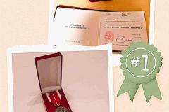 Dwa Medale Komisji Edukacji Narodowej w czerwonym etui oraz dwie legitymacje z pieczęcią i podpisem Minister Edukacji Narodowej.