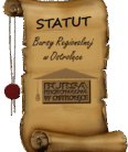 Obrazek przedstawiający zwój papirusowy z napisem Statut i logo Bursy Regionalnej w Ostrołęce